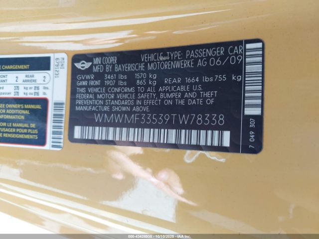 2009 MINI COOPER WMWMF33539TW78338 Photo 8
