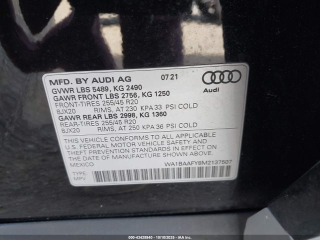 2021 AUDI Q5 WA1BAAFY8M2137507 Photo 8
