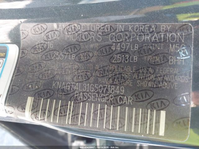 2016 KIA OPTIMA KNAGT4L31G5071849 Photo 8