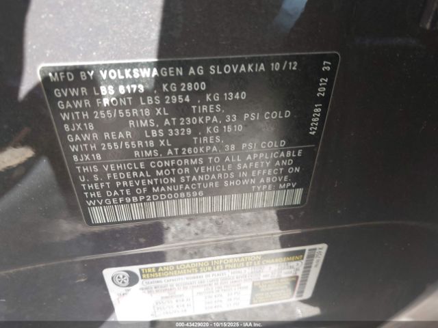 2013 VOLKSWAGEN TOUAREG WVGEF9BP2DD008596 Photo 8
