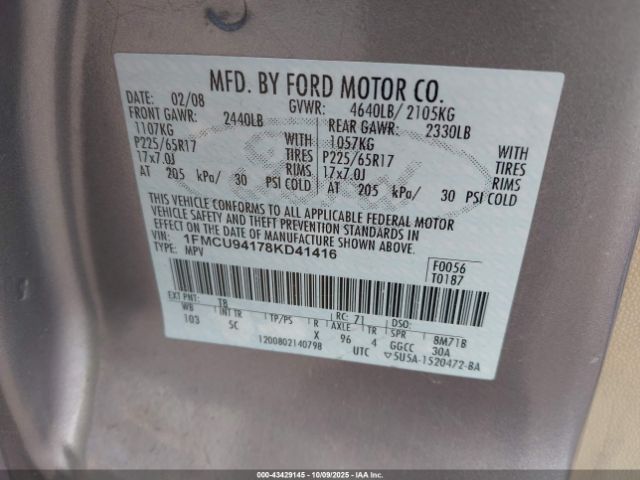 2008 FORD ESCAPE 1FMCU94178KD41416 Photo 8