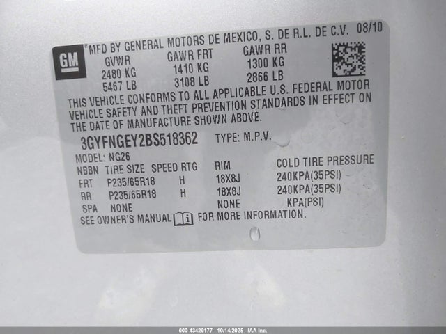 2011 CADILLAC SRX 3GYFNGEY2BS518362 Photo 8