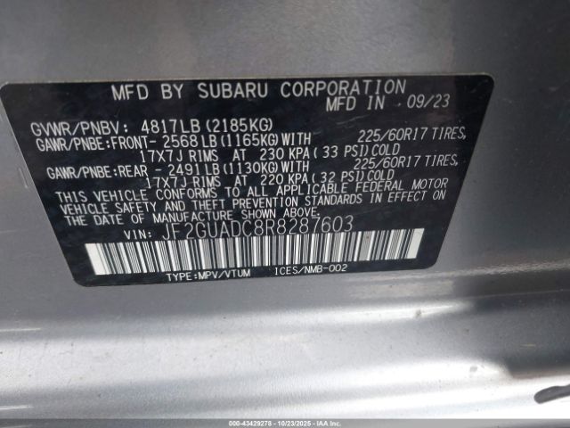 2024 SUBARU CROSSTREK JF2GUADC8R8287603 Photo 8