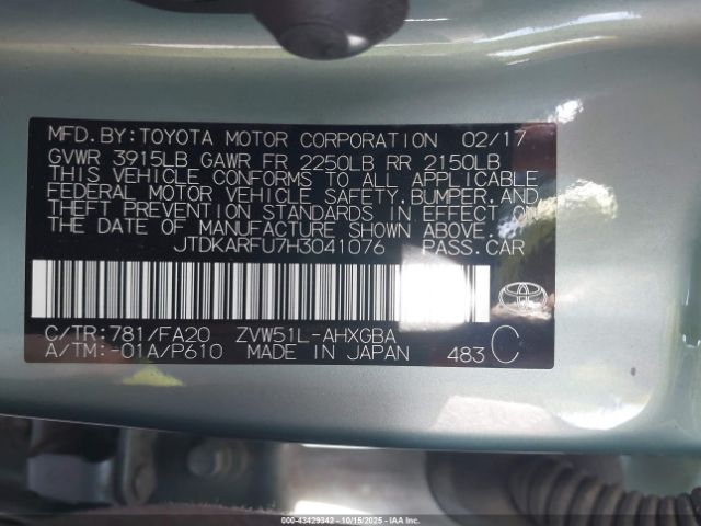 2017 TOYOTA PRIUS JTDKARFU7H3041076 Photo 8