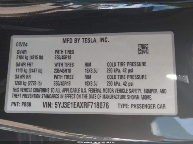 2024 TESLA MODEL 3 5YJ3E1EAXRF718076 Photo 8