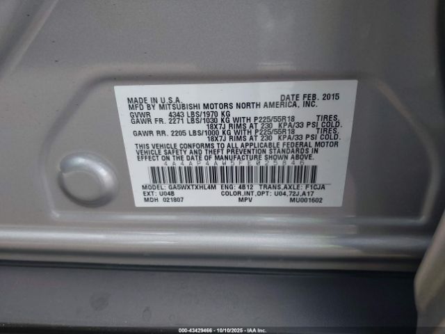 2015 MITSUBISHI OUTLANDER SPORT 4A4AP4AW5FE025846 Photo 8