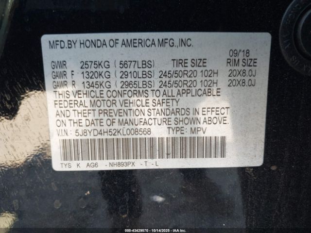 2019 ACURA MDX 5J8YD4H52KL008568 Photo 8