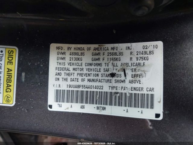 2010 ACURA TL 19UUA8F55AA014022 Photo 8