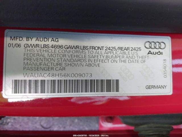 2006 AUDI A4 WAUAC48H56K009073 Photo 8