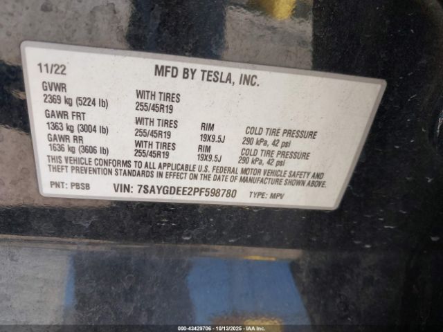 2023 TESLA MODEL Y 7SAYGDEE2PF598780 Photo 8