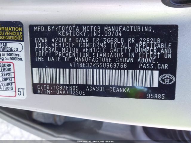 2005 TOYOTA CAMRY 4T1BE32K55U969766 Photo 8