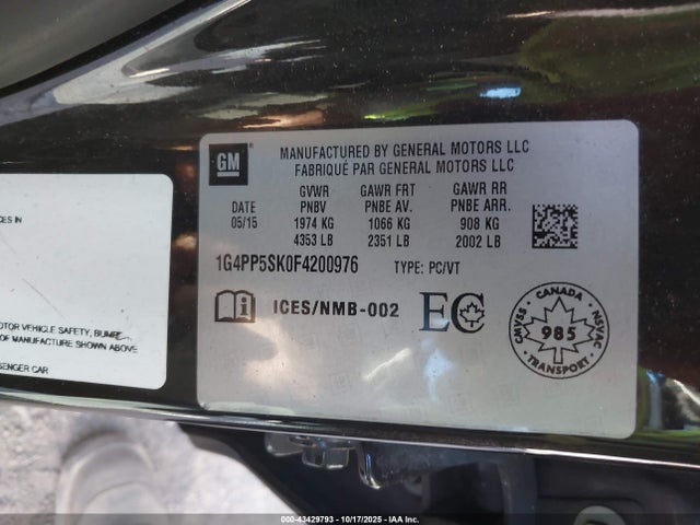 Aukcja sprzedaży 2015 Buick Verano, vin: 1G4PP5SK0F4200976, numer aukcji: 43429793