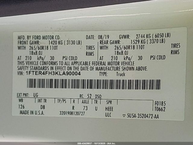 2019 FORD RANGER 1FTER4FH3KLA90004 Photo 8