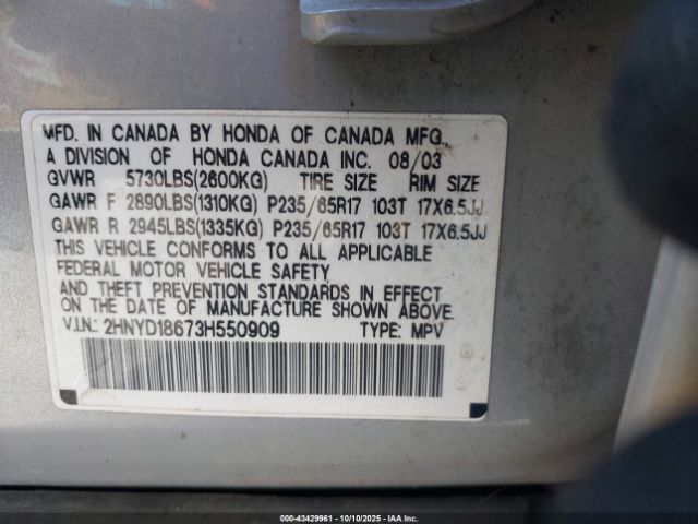 2003 ACURA MDX 2HNYD18673H550909 Photo 8