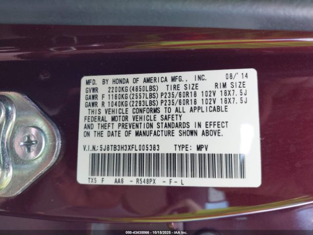 2015 ACURA RDX 5J8TB3H3XFL005383 Photo 8