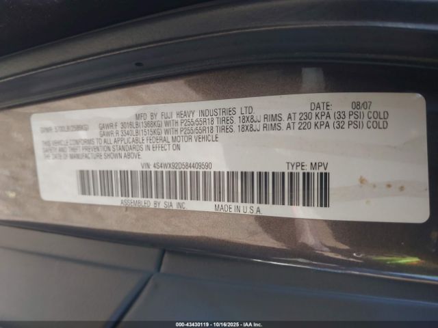 2008 SUBARU TRIBECA 4S4WX92D584409590 Photo 8
