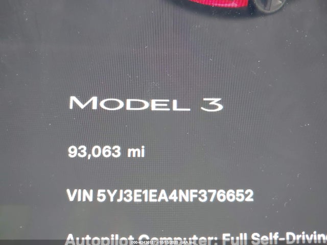 5YJ3E1EA4NF376652 Tesla Model 3 Rear-wheel Drive