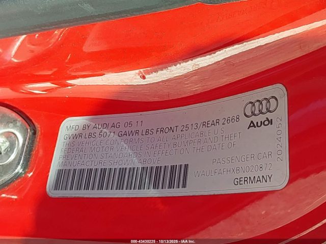 2011 AUDI A5 WAULFAFHXBN020872 Photo 8