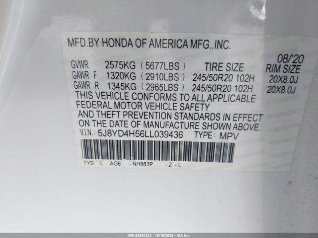 2020 ACURA MDX 5J8YD4H56LL039436 Photo 8