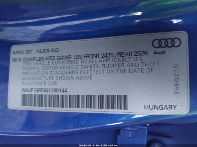 2016 AUDI S3 WAUF1GFF0G1030144 Photo 8