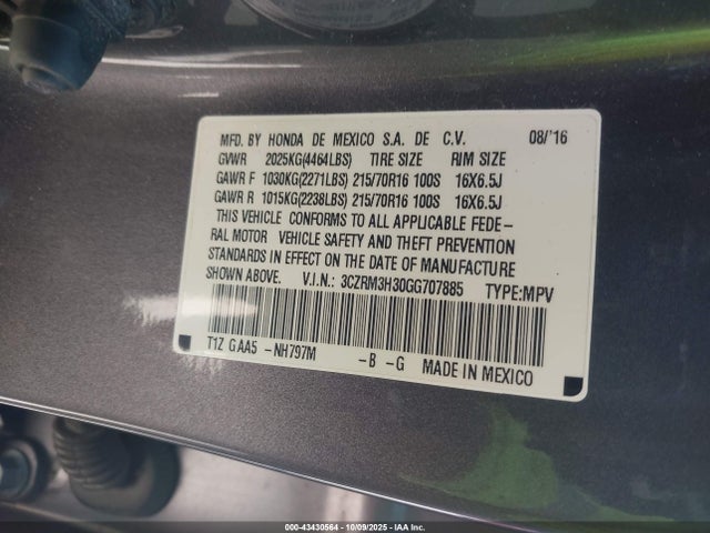 3CZRM3H30GG707885 Honda k24w9/k24v1