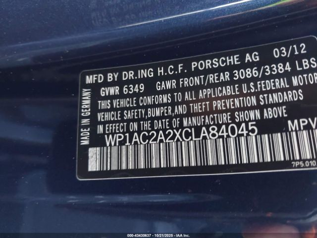 2012 PORSCHE CAYENNE WP1AC2A2XCLA84045 Photo 8