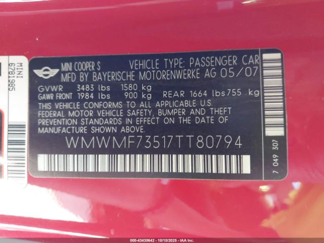 2007 MINI COOPER S WMWMF73517TT80794 Photo 8
