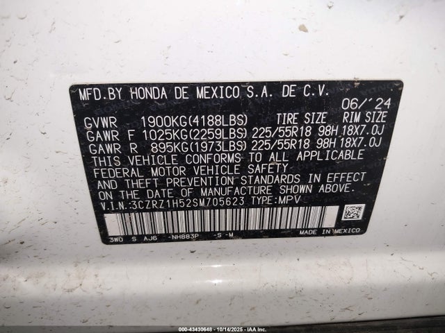 3CZRZ1H52SM705623 Honda Hr-v 2wd Sport
