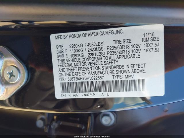 2017 ACURA RDX 5J8TB4H70HL022687 Photo 8