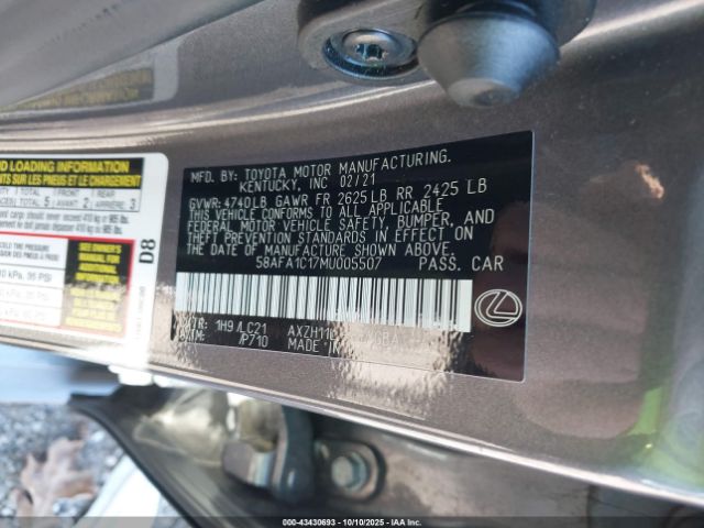 2021 LEXUS ES 300H 58AFA1C17MU005507 Photo 8