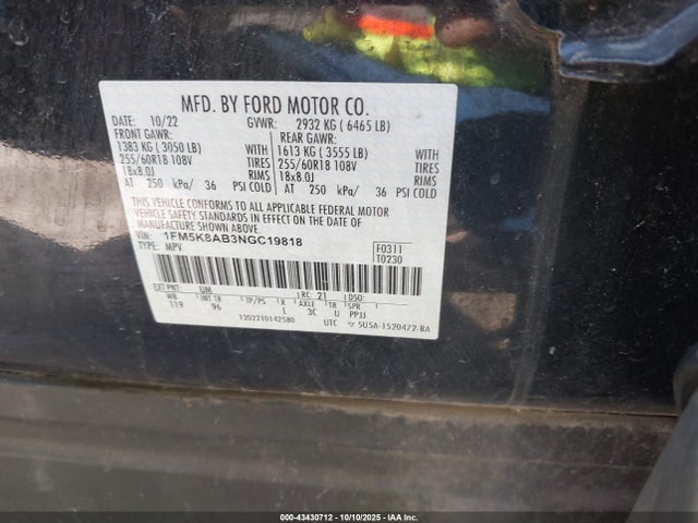 1FM5K8AB3NGC19818 Ford ti-vct