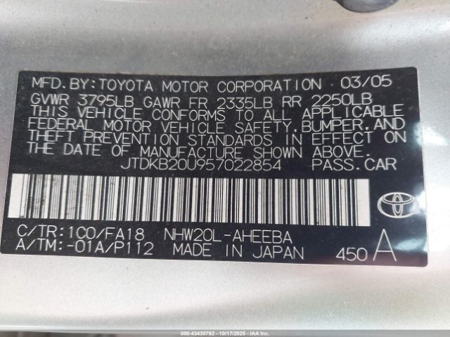 2005 TOYOTA PRIUS JTDKB20U957022854 Photo 8