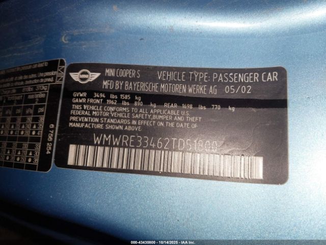 2002 MINI COOPER S WMWRE33462TD51800 Photo 8