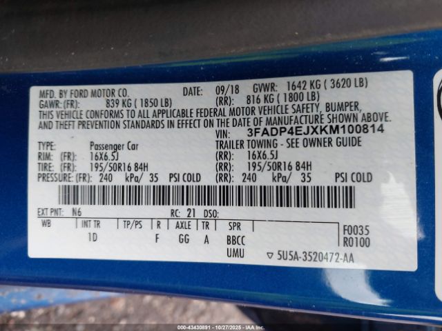 2019 FORD FIESTA 3FADP4EJXKM100814 Photo 8