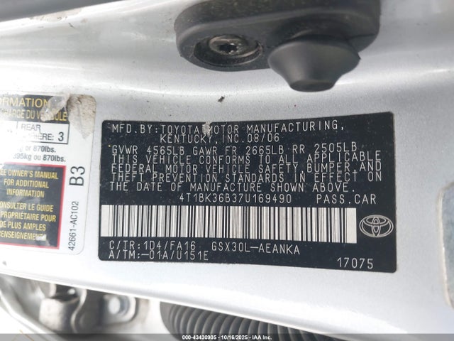 2007 TOYOTA AVALON 4T1BK36B37U169490 Photo 8