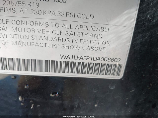 43430910 :رقم المزاد ، WA1LFAFP1DA006602 vin ، 2013 Audi Q5 2.0t Premium مزاد بيع
