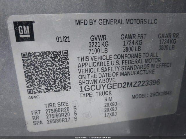 1GCUYGED2MZ223396 Chevrolet Silverado 1500 4wd Short Bed Ltz