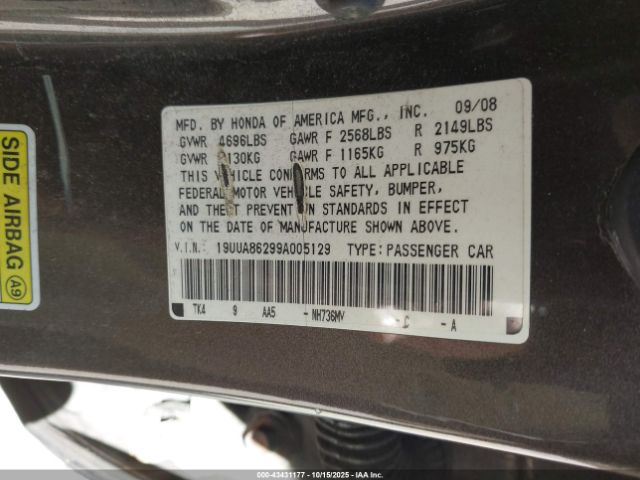 2009 ACURA TL 19UUA86299A005129 Photo 8