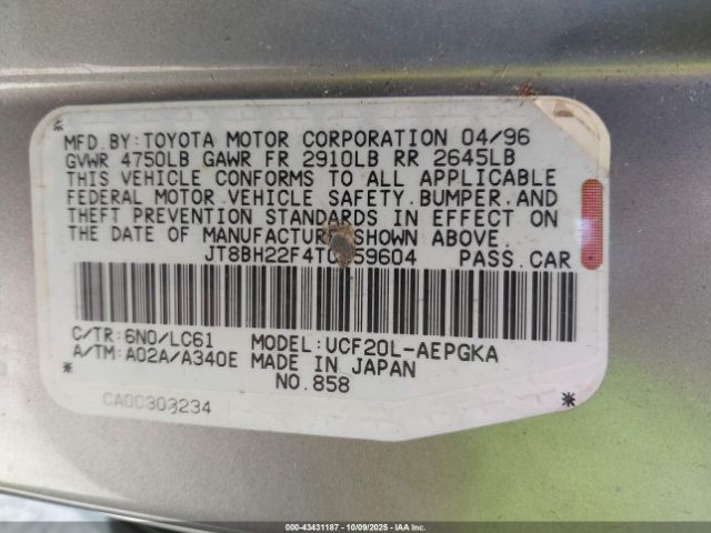 1996 LEXUS LS JT8BH22F4T0059604 Photo 8