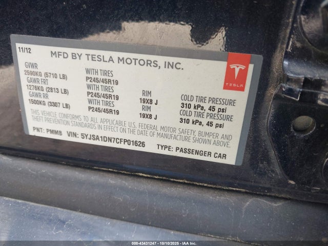 2012 TESLA MODEL S 5YJSA1DN7CFP01626 Photo 8