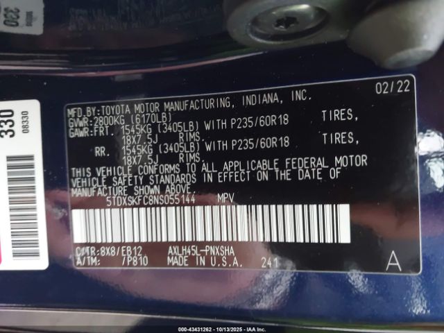 2022 TOYOTA SIENNA 5TDXSKFC8NS055144 Photo 8