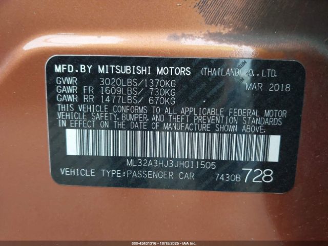 2018 MITSUBISHI MIRAGE ML32A3HJ3JH011505 Photo 8