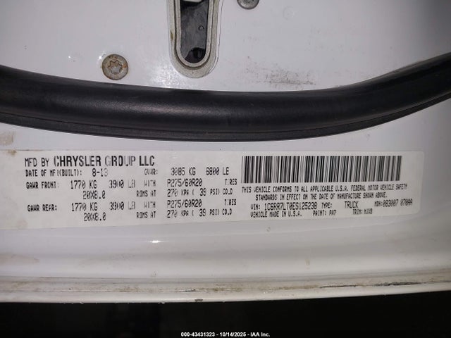 Auction sale of the 2014 Ram 1500 Big Horn, vin: 1C6RR7LT0ES125238, lot number: 43431323