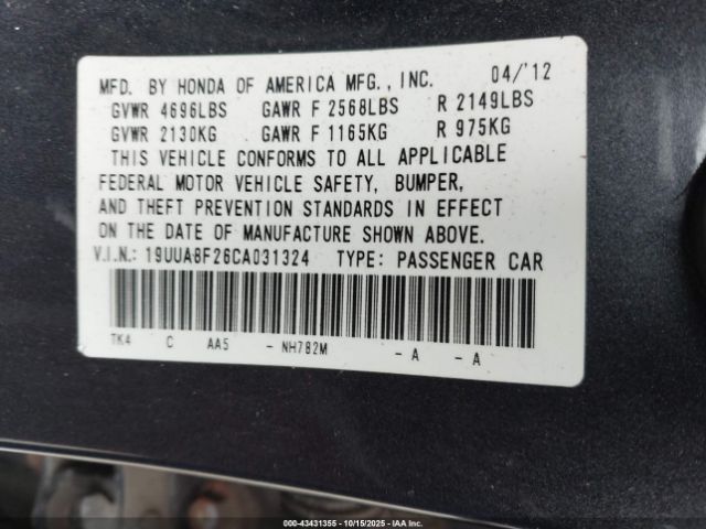 2012 ACURA TL 19UUA8F26CA031324 Photo 8