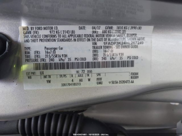 2017 FORD FOCUS 1FADP3K24HL267249 Photo 8