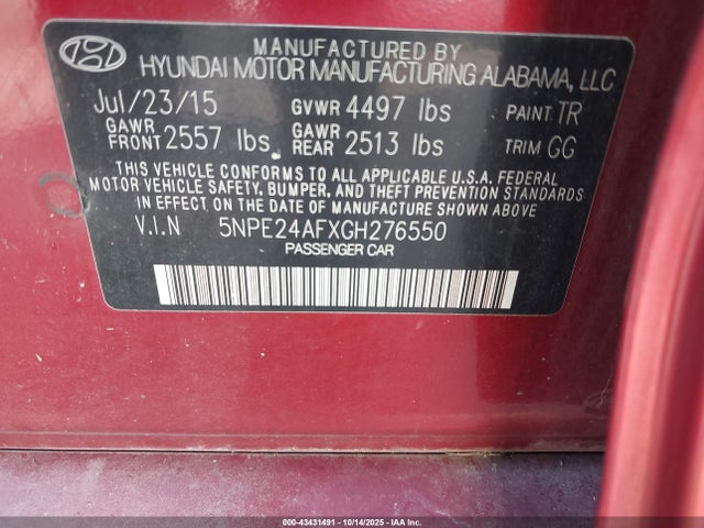 5NPE24AFXGH276550 Hyundai dohc gdi theta-ii