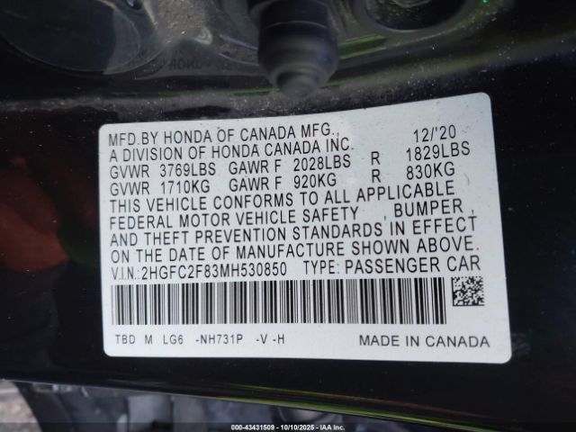 2021 HONDA CIVIC 2HGFC2F83MH530850 Photo 8