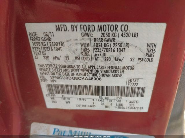 2012 FORD ESCAPE 1FMCU0DG8CKA48908 Photo 8