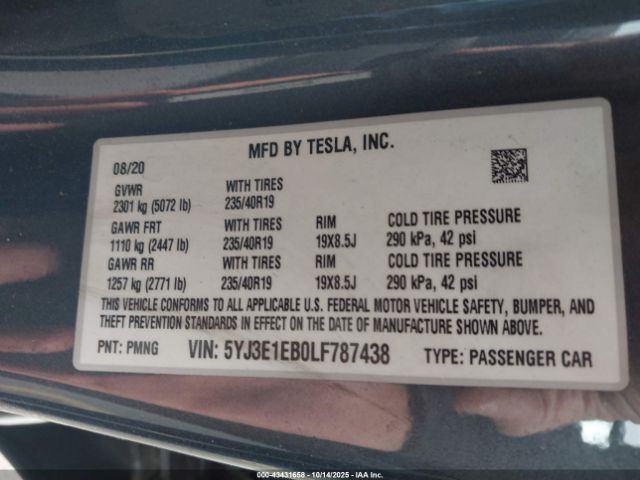 2020 TESLA MODEL 3 5YJ3E1EB0LF787438 Photo 8
