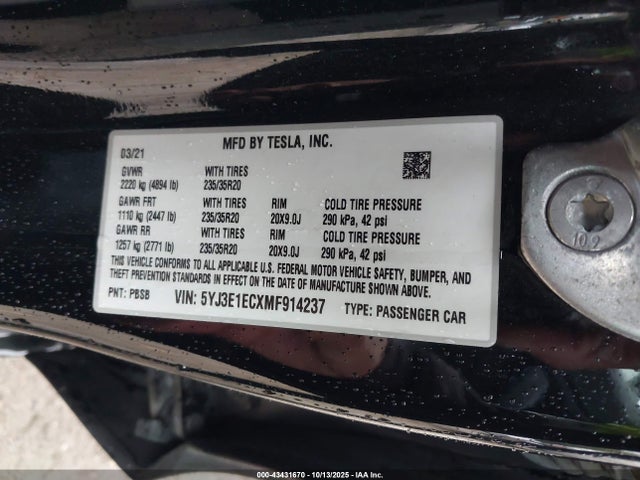 2021 TESLA MODEL 3 5YJ3E1ECXMF914237 Photo 8